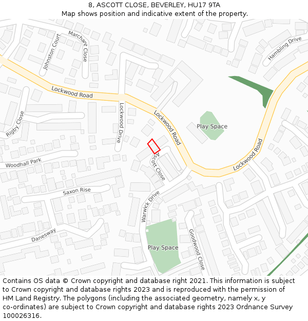 8, ASCOTT CLOSE, BEVERLEY, HU17 9TA: Location map and indicative extent of plot