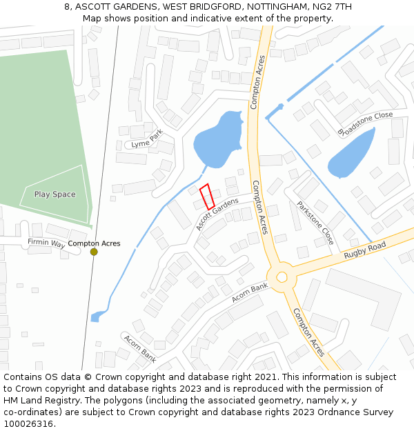 8, ASCOTT GARDENS, WEST BRIDGFORD, NOTTINGHAM, NG2 7TH: Location map and indicative extent of plot