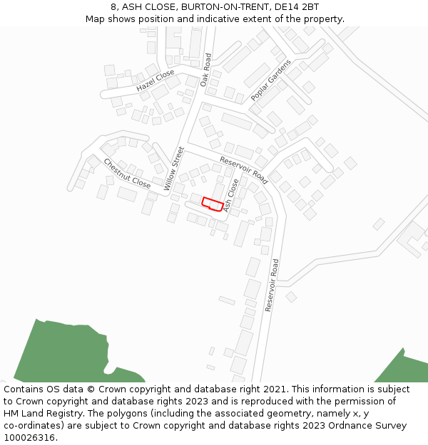 8, ASH CLOSE, BURTON-ON-TRENT, DE14 2BT: Location map and indicative extent of plot