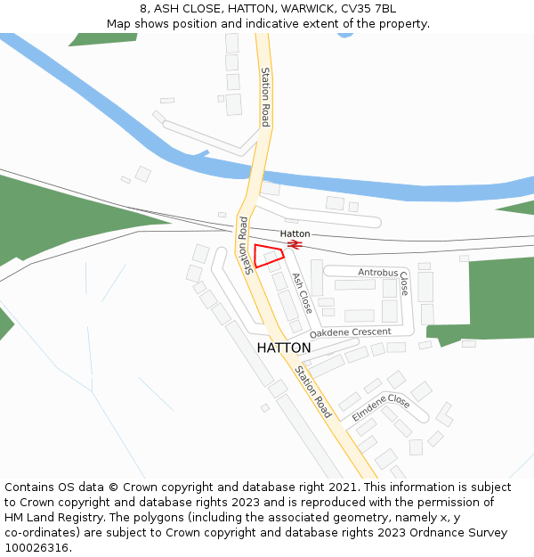 8, ASH CLOSE, HATTON, WARWICK, CV35 7BL: Location map and indicative extent of plot