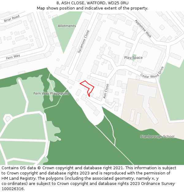 8, ASH CLOSE, WATFORD, WD25 0RU: Location map and indicative extent of plot