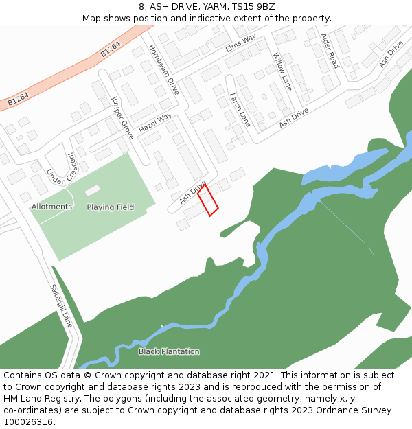 8, ASH DRIVE, YARM, TS15 9BZ: Location map and indicative extent of plot