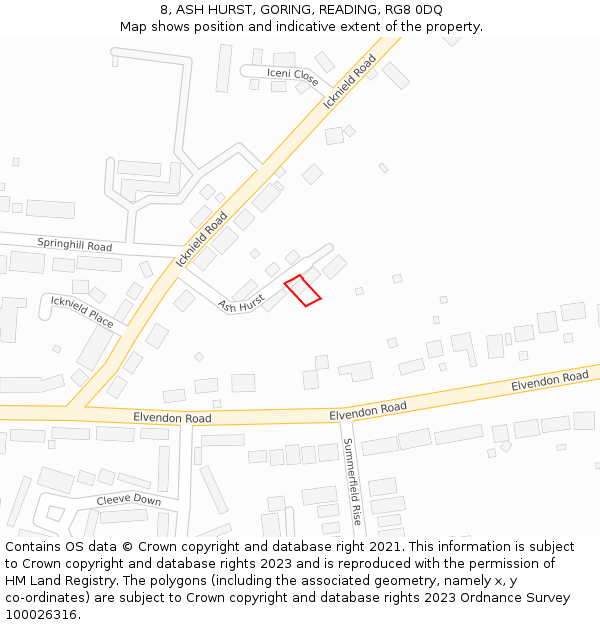 8, ASH HURST, GORING, READING, RG8 0DQ: Location map and indicative extent of plot