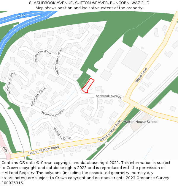 8, ASHBROOK AVENUE, SUTTON WEAVER, RUNCORN, WA7 3HD: Location map and indicative extent of plot