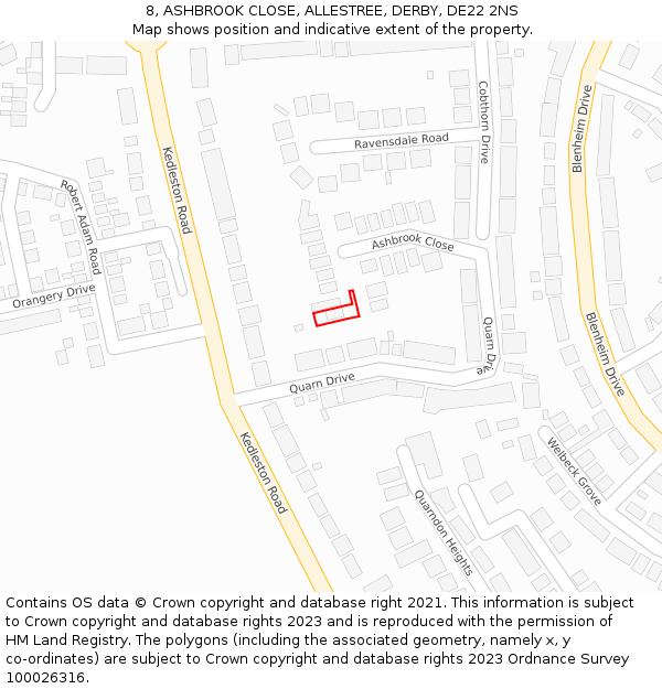8, ASHBROOK CLOSE, ALLESTREE, DERBY, DE22 2NS: Location map and indicative extent of plot