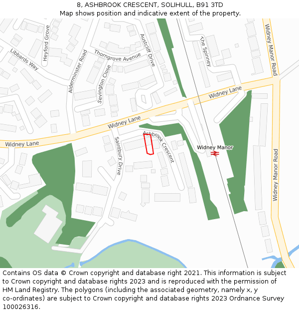 8, ASHBROOK CRESCENT, SOLIHULL, B91 3TD: Location map and indicative extent of plot