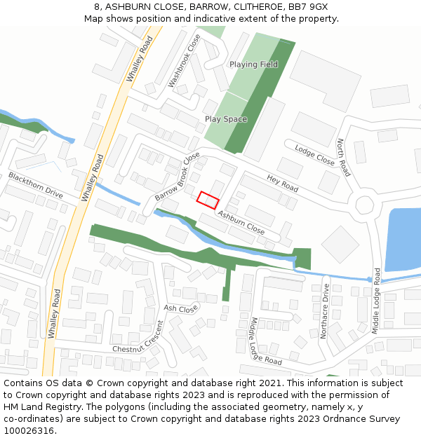 8, ASHBURN CLOSE, BARROW, CLITHEROE, BB7 9GX: Location map and indicative extent of plot