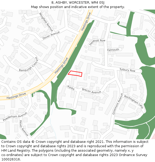 8, ASHBY, WORCESTER, WR4 0SJ: Location map and indicative extent of plot