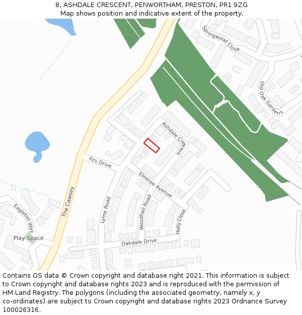 8, ASHDALE CRESCENT, PENWORTHAM, PRESTON, PR1 9ZG: Location map and indicative extent of plot