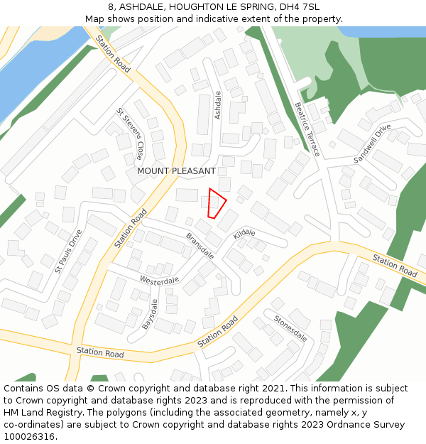 8, ASHDALE, HOUGHTON LE SPRING, DH4 7SL: Location map and indicative extent of plot