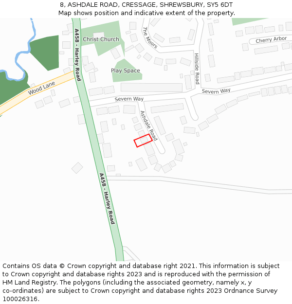 8, ASHDALE ROAD, CRESSAGE, SHREWSBURY, SY5 6DT: Location map and indicative extent of plot