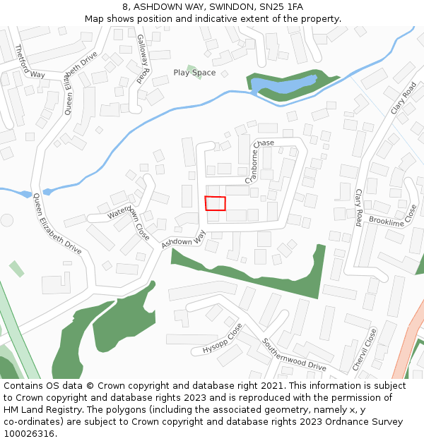 8, ASHDOWN WAY, SWINDON, SN25 1FA: Location map and indicative extent of plot