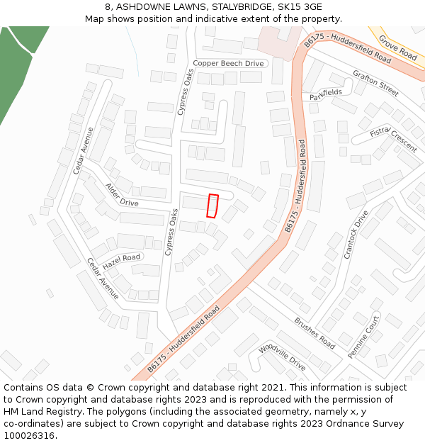 8, ASHDOWNE LAWNS, STALYBRIDGE, SK15 3GE: Location map and indicative extent of plot