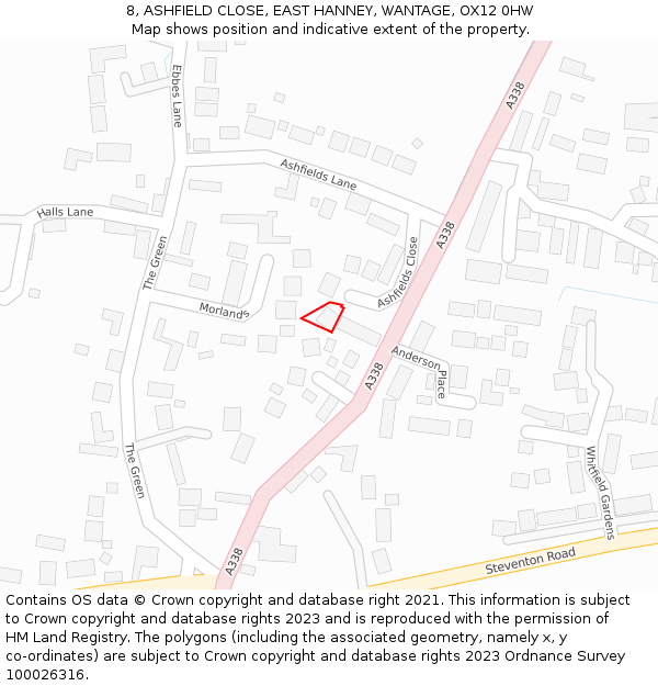 8, ASHFIELD CLOSE, EAST HANNEY, WANTAGE, OX12 0HW: Location map and indicative extent of plot