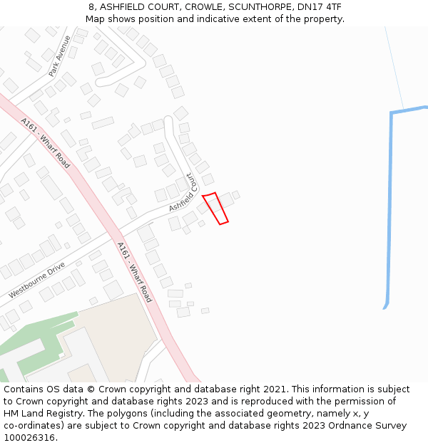 8, ASHFIELD COURT, CROWLE, SCUNTHORPE, DN17 4TF: Location map and indicative extent of plot