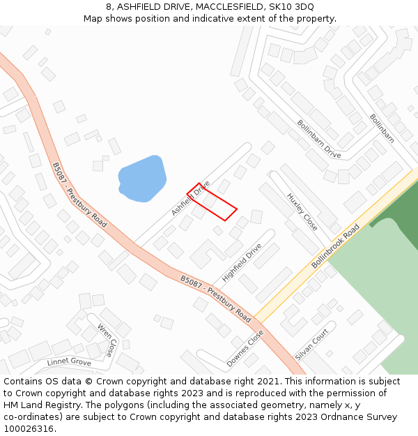 8, ASHFIELD DRIVE, MACCLESFIELD, SK10 3DQ: Location map and indicative extent of plot