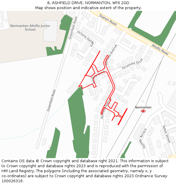 8, ASHFIELD DRIVE, NORMANTON, WF6 2GD: Location map and indicative extent of plot