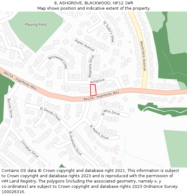 8, ASHGROVE, BLACKWOOD, NP12 1WR: Location map and indicative extent of plot