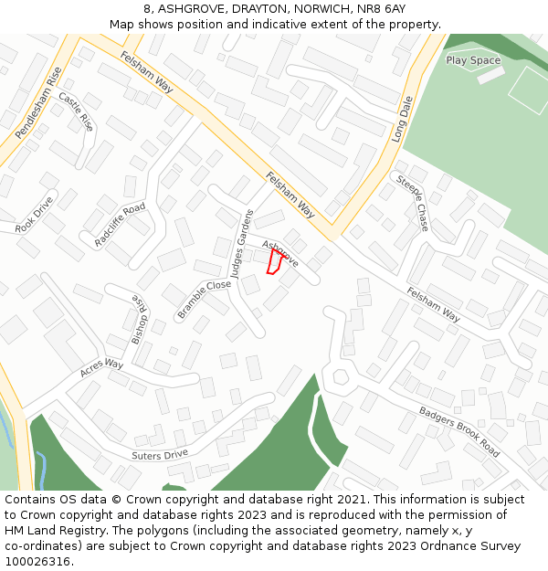 8, ASHGROVE, DRAYTON, NORWICH, NR8 6AY: Location map and indicative extent of plot