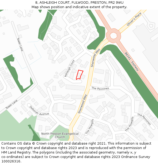 8, ASHLEIGH COURT, FULWOOD, PRESTON, PR2 9WU: Location map and indicative extent of plot