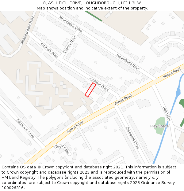 8, ASHLEIGH DRIVE, LOUGHBOROUGH, LE11 3HW: Location map and indicative extent of plot