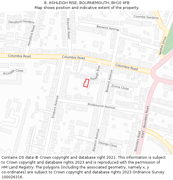 8, ASHLEIGH RISE, BOURNEMOUTH, BH10 4FB: Location map and indicative extent of plot