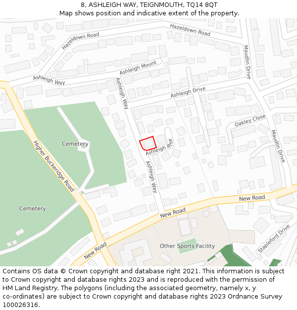 8, ASHLEIGH WAY, TEIGNMOUTH, TQ14 8QT: Location map and indicative extent of plot