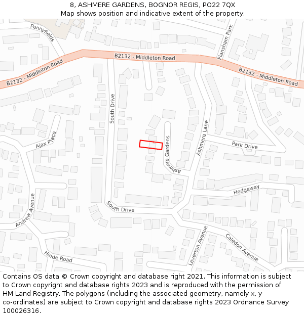 8, ASHMERE GARDENS, BOGNOR REGIS, PO22 7QX: Location map and indicative extent of plot