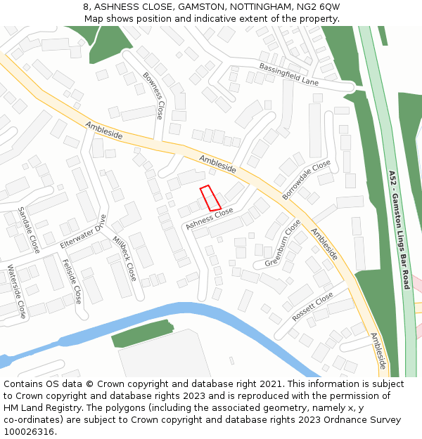 8, ASHNESS CLOSE, GAMSTON, NOTTINGHAM, NG2 6QW: Location map and indicative extent of plot