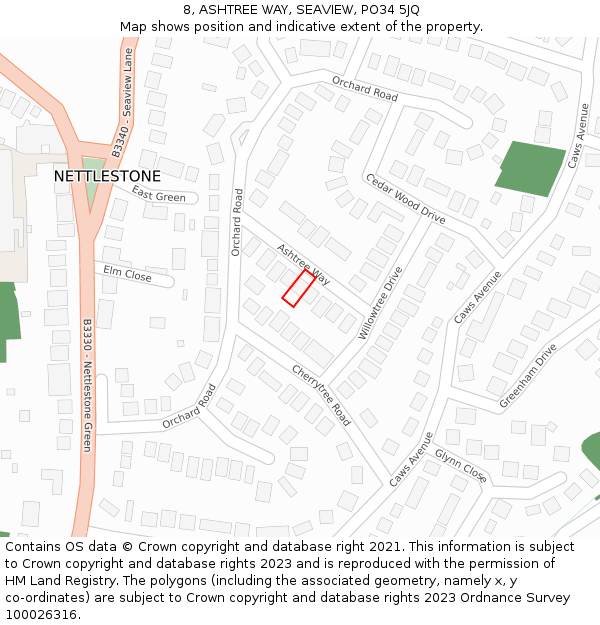 8, ASHTREE WAY, SEAVIEW, PO34 5JQ: Location map and indicative extent of plot