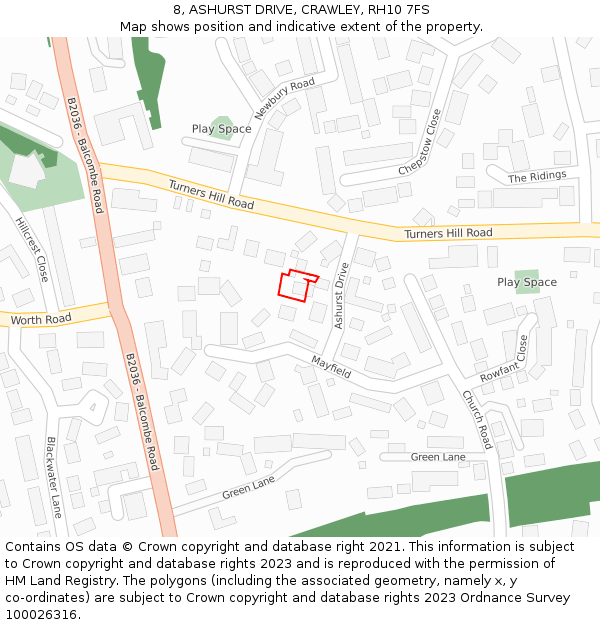 8, ASHURST DRIVE, CRAWLEY, RH10 7FS: Location map and indicative extent of plot