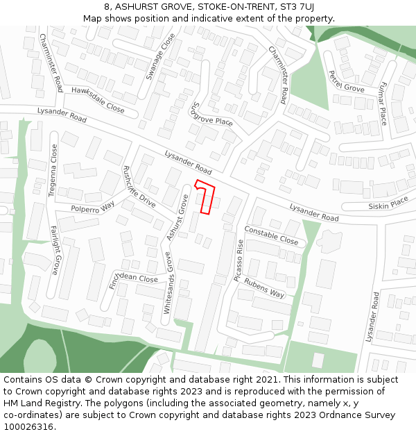 8, ASHURST GROVE, STOKE-ON-TRENT, ST3 7UJ: Location map and indicative extent of plot