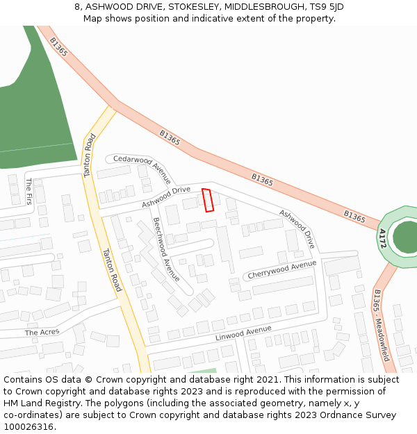 8, ASHWOOD DRIVE, STOKESLEY, MIDDLESBROUGH, TS9 5JD: Location map and indicative extent of plot