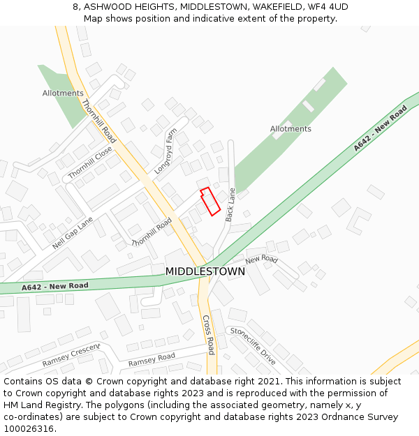 8, ASHWOOD HEIGHTS, MIDDLESTOWN, WAKEFIELD, WF4 4UD: Location map and indicative extent of plot