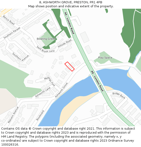 8, ASHWORTH GROVE, PRESTON, PR1 4PB: Location map and indicative extent of plot