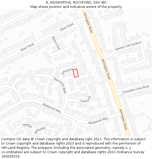 8, ASHWORTHS, ROCHFORD, SS4 3EF: Location map and indicative extent of plot