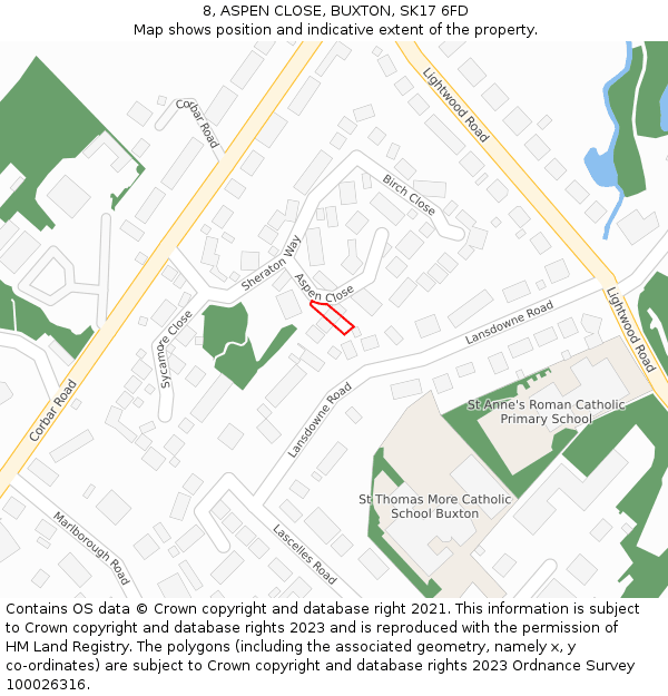 8, ASPEN CLOSE, BUXTON, SK17 6FD: Location map and indicative extent of plot