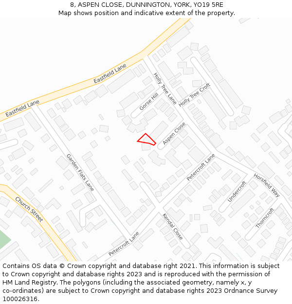 8, ASPEN CLOSE, DUNNINGTON, YORK, YO19 5RE: Location map and indicative extent of plot