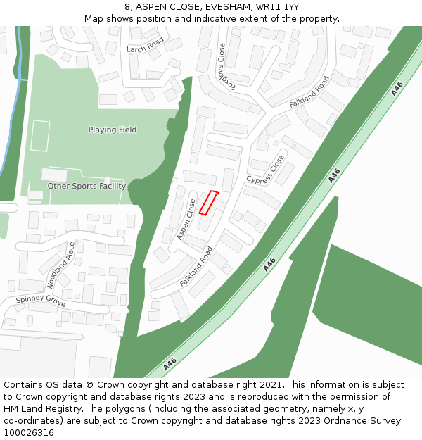 8, ASPEN CLOSE, EVESHAM, WR11 1YY: Location map and indicative extent of plot