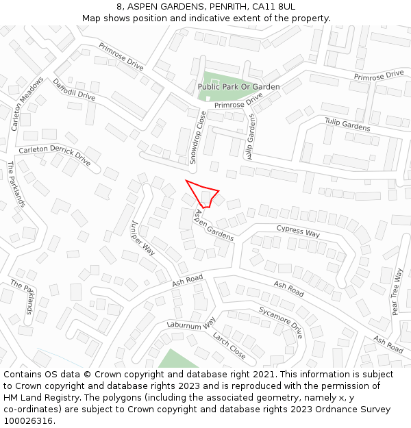 8, ASPEN GARDENS, PENRITH, CA11 8UL: Location map and indicative extent of plot