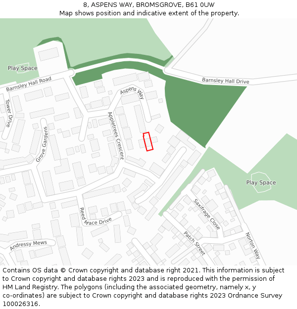 8, ASPENS WAY, BROMSGROVE, B61 0UW: Location map and indicative extent of plot