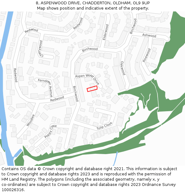 8, ASPENWOOD DRIVE, CHADDERTON, OLDHAM, OL9 9UP: Location map and indicative extent of plot