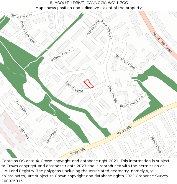 8, ASQUITH DRIVE, CANNOCK, WS11 7GG: Location map and indicative extent of plot