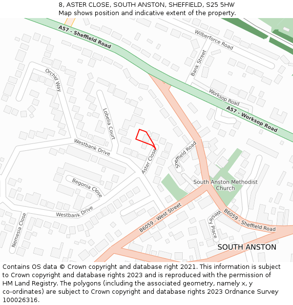 8, ASTER CLOSE, SOUTH ANSTON, SHEFFIELD, S25 5HW: Location map and indicative extent of plot