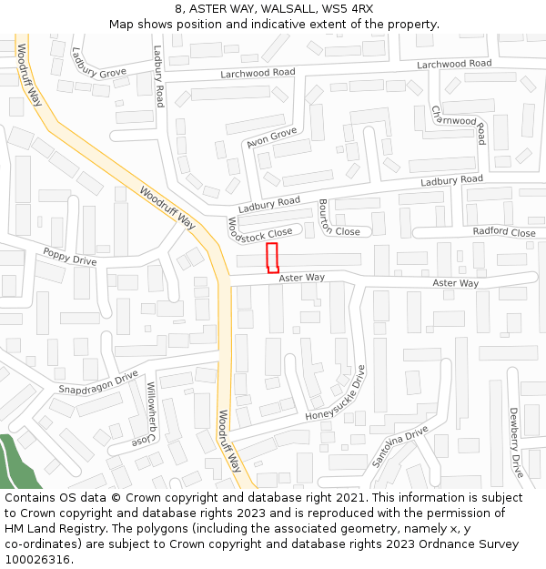 8, ASTER WAY, WALSALL, WS5 4RX: Location map and indicative extent of plot