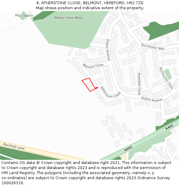 8, ATHERSTONE CLOSE, BELMONT, HEREFORD, HR2 7ZE: Location map and indicative extent of plot