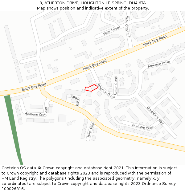 8, ATHERTON DRIVE, HOUGHTON LE SPRING, DH4 6TA: Location map and indicative extent of plot