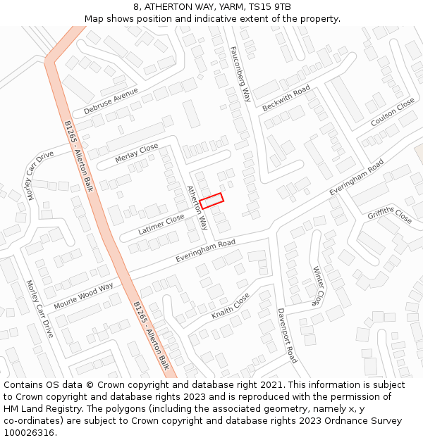 8, ATHERTON WAY, YARM, TS15 9TB: Location map and indicative extent of plot