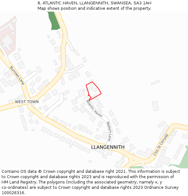 8, ATLANTIC HAVEN, LLANGENNITH, SWANSEA, SA3 1AH: Location map and indicative extent of plot