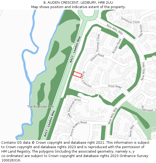 8, AUDEN CRESCENT, LEDBURY, HR8 2UU: Location map and indicative extent of plot